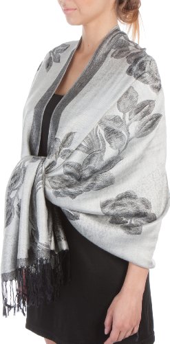 Sakkas Two Tone Rose Pashmina Schal/Stola/Wrap - Weiß/Schwarz von Sakkas