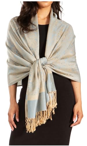 Sakkas Two Tone Vintage Jacquard Paisley Pashmina Schal Wickelschal Stola – SteelBlueBiege von Sakkas