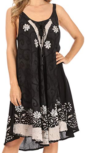 Sakkas UD42 - Irina Damen Midi Korsett Sommer Casual Spaghettiträger Kleid Flared Light - 2367-BlackWhite - OS von Sakkas