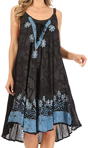 Sakkas UD42 - Irina Midi Korsett Damen Sommer Casual Spaghettiträger Kleid Flared Light - 2367-BlackBlue - OS von Sakkas