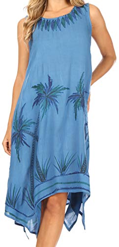 Sakkas UD46 - Tinna Damen Casual ärmellose Tank Flare Midi Boho Print Kleid Vertuschung - UD46-2801-Blau - OS von Sakkas