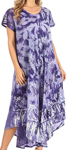 Sakkas UDS52-2433 - Cindy Damen lässig Maxi Kurzarm Ausgestellt Loose Caftan Kleid Vertuschung - 2434-lila - OS von Sakkas