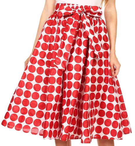 Sakkas W16521 - Mahina Wachs Druck Polka Dot Voller Kreis Elastischer Taille Midi Rock - Kastanienbraun - OS von Sakkas