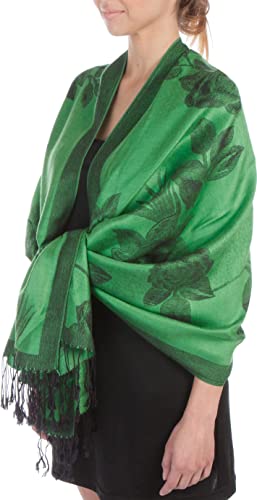 Sakkas Zweifarbiger Rosen-Pashmina-Schal/Stola/Wickeltuch, Kelly Green / Black, Einheitsgröße von Sakkas