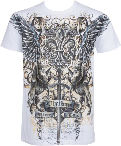 TGGriffinSword035 Sword Und Griffin Metallic Silber prägeartiges Baumwollmänner Fashion T-Shirt - Weiß/Medium von Sakkas