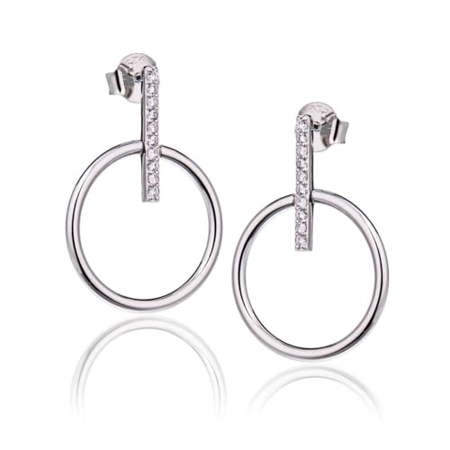 Damen-Ohrringe, klein, Omega-Sakrami aus 925er Silber, vergoldet oder rhodiniert, mit Zirkonia + Gravurplatte – Geschenkidee zum Valentinstag oder Geburtstag, No Taglia, Sterling Silber, Zirkon von Sakrami