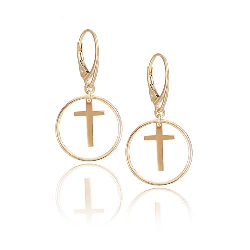 Damen-Ohrringe mit Kreuz Sakrami aus 925er Silber, vergoldet mit Gelbgold, Rosé oder Rhodium – personalisierbare Geschenkbox – Geschenkidee für Kommunion, Konfirmation oder Geburtstag, No Taglia von Sakrami
