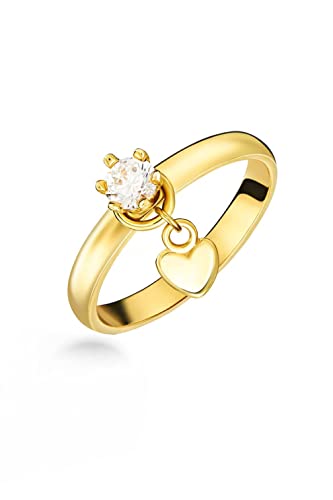 Gold Anna Ring mit Zirkon und Herzanhänger - Schmuckstück mit personalisierter Geschenkbox Geschenkidee für Damen Mädchen zur Verlobung, zum Jahrestag oder zu besonderen Anlässen + Geschenktüte (20) von Sakrami