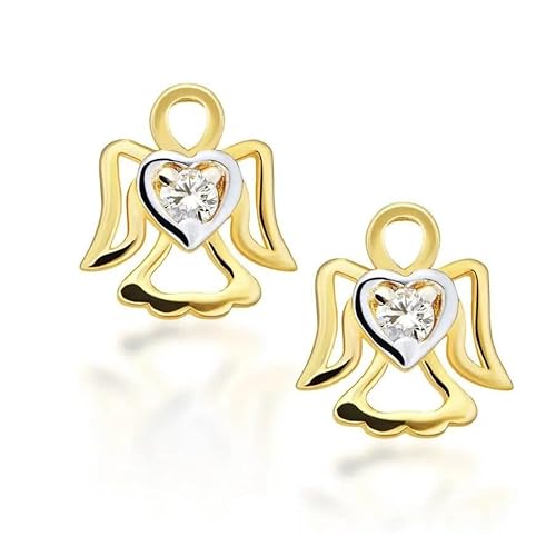 Kids Collection 9 KT Gold Ohrringe mit Engel und weißen Zirkonia + personalisierte Geschenk-Box - Geburt Kommunion oder Taufe Ohrringe von Sakrami