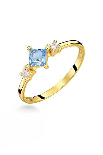 Ring Elsa aus Gold mit blauem Zirkon. Schmuck mit personalisierter Box. Geschenkidee für Damen und Mädchen zur Verlobung, zum Jahrestag oder zu besonderen Anlässen + Geschenkbox, 21, Gold von Sakrami