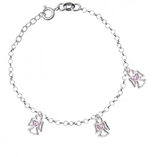 Sakrami 925 Silber Armband für Mädchen mit drei Engeln und Zirkonia Rosa Kinder Sammlung + Personalisierte Geschenkbox - Armband für Geburt Kommunion oder Taufe von Sakrami