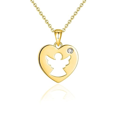 Sakrami Angel Heart Halskette für Mädchen und Mädchen, aus 925er Silber und Zirkonia, Anhänger mit Schutzengel + Box mit personalisierter Gravur, Unica, Sterling Silber, Kein Edelstein von Sakrami