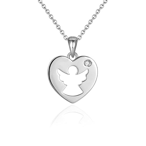 Sakrami Angel Heart Halskette für Mädchen und Mädchen, aus 925er Silber und Zirkonia, Anhänger mit Schutzengel + Box mit personalisierter Gravur, Unica, Sterling Silber, Kein Edelstein von Sakrami