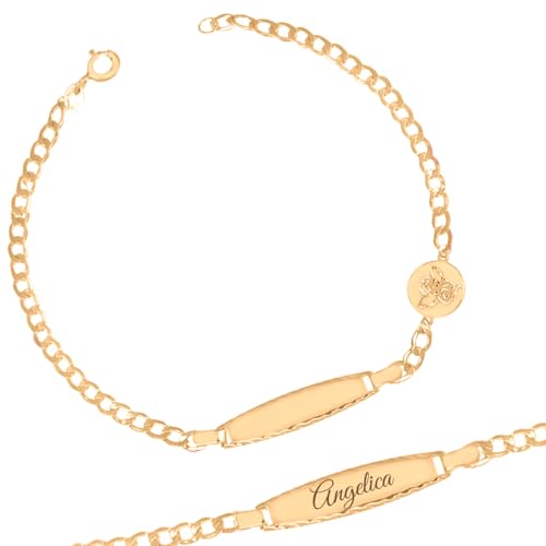 Sakrami Armband aus Gold mit gravierbaren Plättchen Engelchen Kids + Schmuck mit personalisierten Box + Geschenkidee für Mädchen zur Geburt, Taufe und Kommunion besonderen Anlässen + Geschenkbox von Sakrami