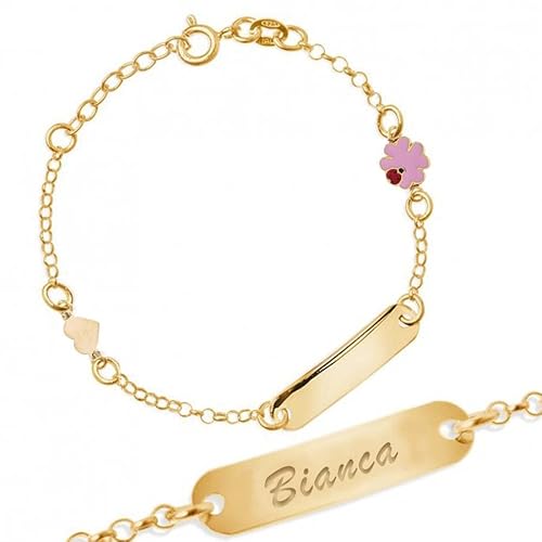Sakrami Armband aus Silber 925 Graviertes Plättchen für Kinder mit emailliertem Kleeblatt + Personalisierte Geschenkbox - Armband für Geburt Kommunion oder Taufe von Sakrami
