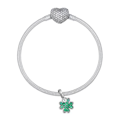 Sakrami Damen-Armband 925er Silber rhodiniert Kleeblatt mit grünen Zirkonia – Verschluss Herz Pavé + Box personalisierbar mit Widmung – Geschenkidee zum Jahrestag, Geburtstag, Valentinstag von Sakrami