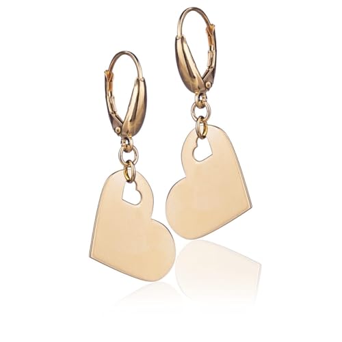 Sakrami Damen Ohrringe Silber 925 "Herz im Herz" Vergoldet oder Rhodiniert – Romantischer Schmuck zum Jahrestag, Geburtstag, Valentinstag + Geschenkbox mit personalisierter Gravur (Gelbgold) von Sakrami