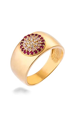 Sakrami Damen-Siegelring aus Gelbgold und rotem Cubic Zirkonia, Gelbgold, Zirkonia von Sakrami