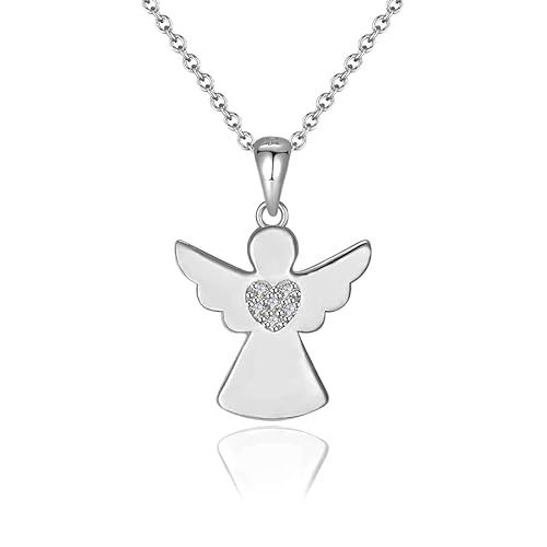 Sakrami Halskette für Mädchen und Mädchen Engel mit Zirkonia aus 925er-Silber mit Schutzengel-Anhänger + Box mit personalisierter Gravur, Unica, Sterling Silber, Kein Edelstein von Sakrami