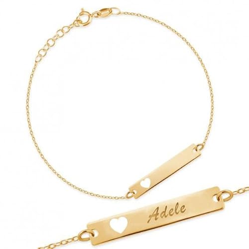 Sakrami Gold Armband Plättchen mit Herz Kids Collection Gold Armband mit Name + Personalisierte Geschenkbox + Geschenkidee zur Geburt Kommunion oder Taufe von Sakrami