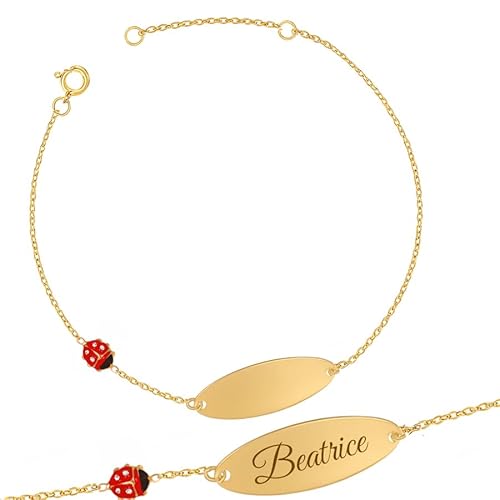 Sakrami Mädchen-Armband aus 9-karätigem Gold mit emailliertem Marienkäfer und Zirkonia + Gravurplatte – Box mit personalisierter Plakette – Geschenk für Geburt, Geburtstag oder Kommunion Sakrami Mädchen-Armband aus 9-karätigem Gold mit emailliertem Marienkäfer und Zirkonia + Gravurplatte – Box mit personalisierter Plakette – Geschenk für Geburt, Geburtstag oder Kommunion von Sakrami