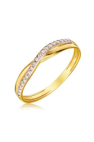 Sakrami Ring aus zweifarbigem Gelbgold und Weißgold für Damen, geflochten mit weißen Zirkonia, Gelbgold, Zirkonia von Sakrami