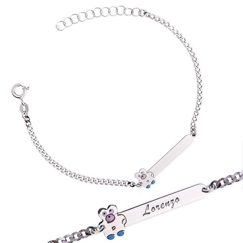 Silber 925 Armband für Kinder/Auf mit Teddybär Kids Collection + Personalisierte Geschenkbox - Armband für Kommunion oder Taufe von Sakrami