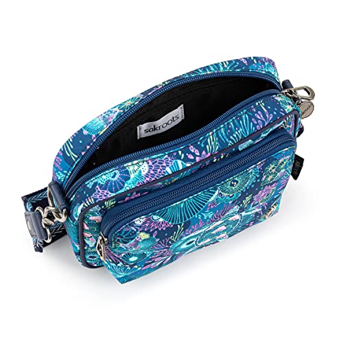 Sakroots Damen Crossbody in Repreve Ecotwill Westwood Umhängetasche aus Öko-Twill mit verstellbarem Riemen, Königsblau Meereslandschaft von Sakroots