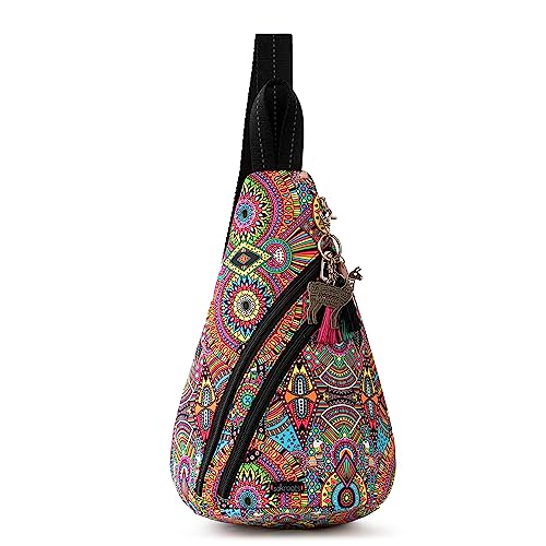 Sakroots Damen on The Go Sling Backpack Rucksack mit Schulterriemen, Nylon, Öko-Twill, Regenbogen Wanderlust von Sakroots
