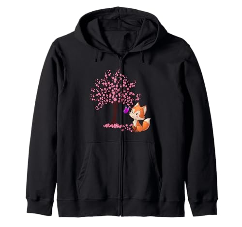 Fuchs Japanische Kirschblüte Sakura Baum Kawaii Mädchen Frauen Kapuzenjacke von Sakura Japanese Cherry Blossom Shirts