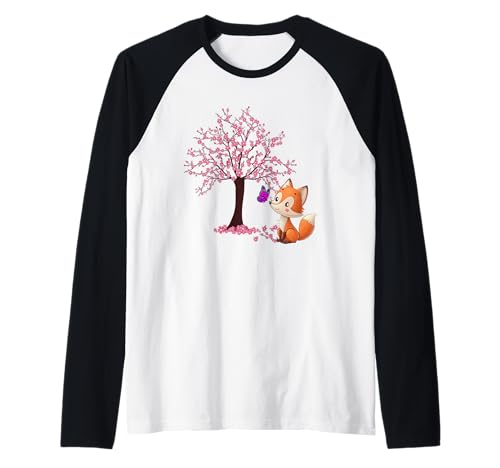 Fuchs Japanische Kirschblüte Sakura Baum Kawaii Mädchen Frauen Raglan von Sakura Japanese Cherry Blossom Shirts