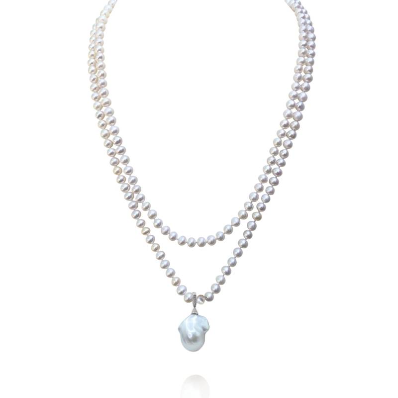 43 „Perlen-Seil in Der Silbernen Langen Halskette, Multi-Funktions-Süßwasserperlen Und Barockperlen-sterlingsilber-Enhancer-Anhänger-Halskette von SakuraPearlsAndGems