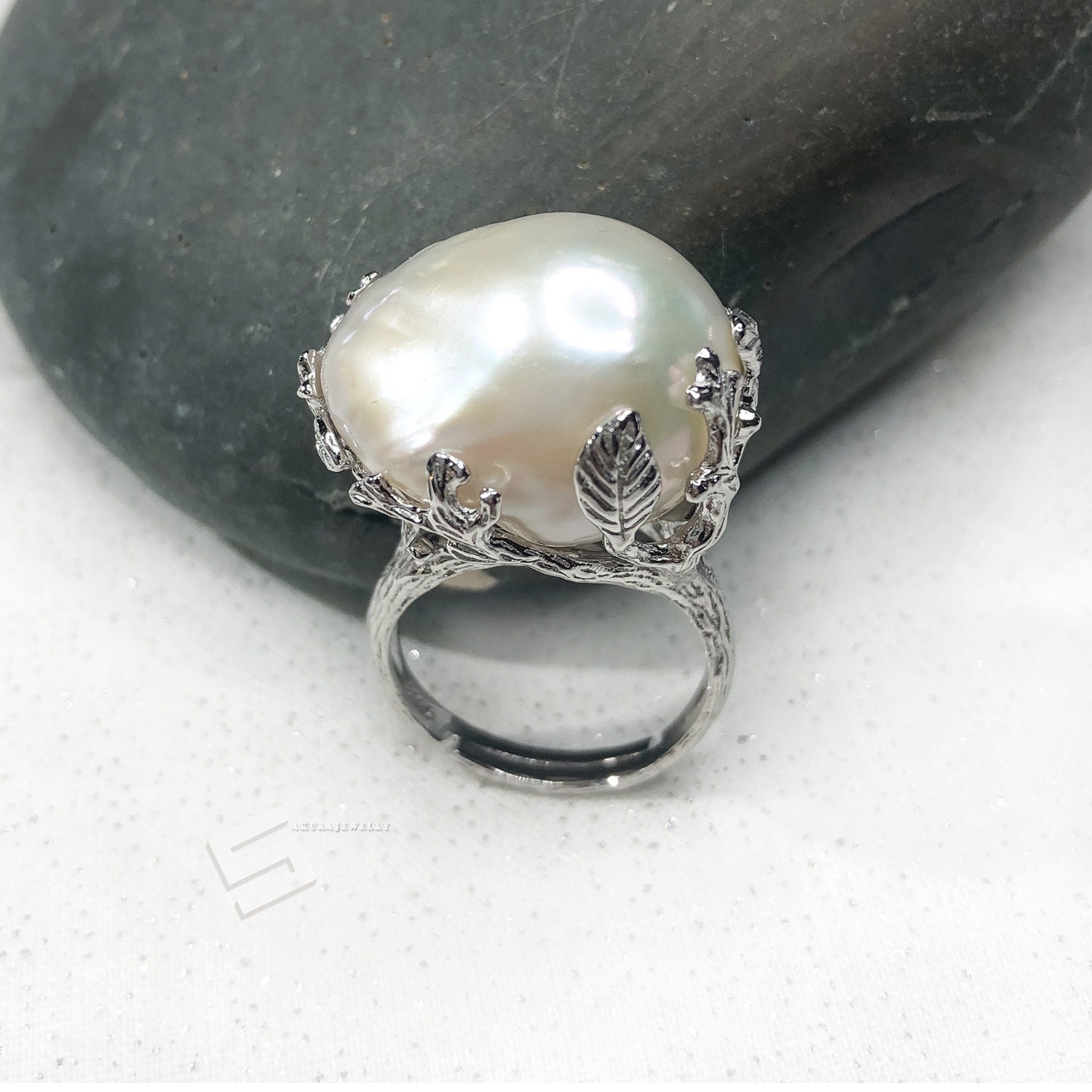 Große Barock Perle in 925 Silber Ring, 23 Mm Kasumi Und Sterling Statement & Boho Ring von SakuraPearlsAndGems