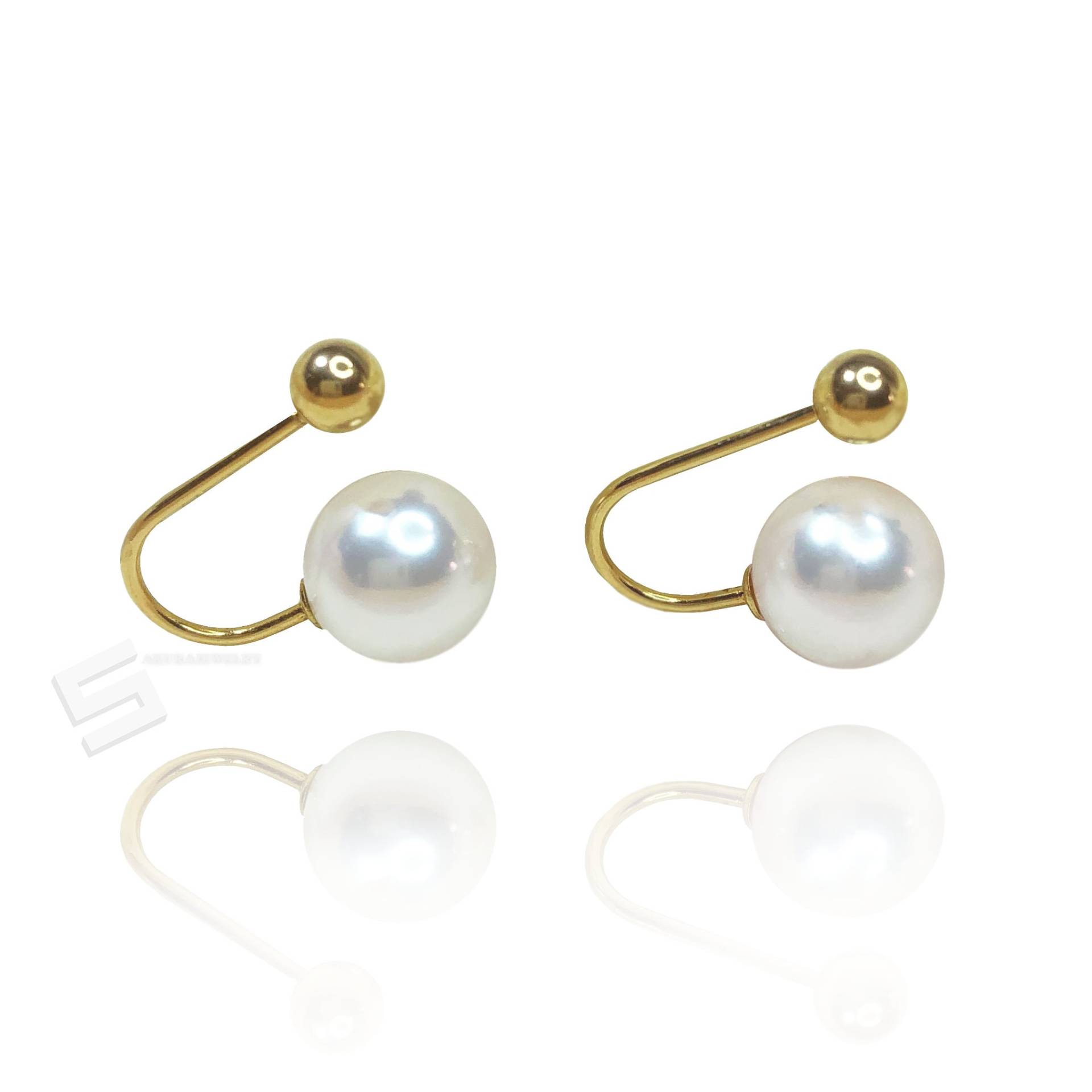Japanness Akoya Perlen in 18Kt Gold Ear Jackets, Aaaa Grade Und Solid Covertable Ohrringe, Pearl & Two-Way-Ohrringe von SakuraPearlsAndGems