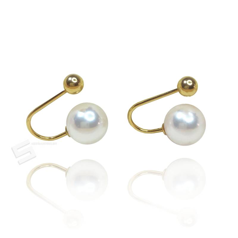 Japanness Akoya Perlen in 18Kt Gold Ear Jackets, Aaaa Grade Und Solid Covertable Ohrringe, Pearl & Two-Way-Ohrringe von SakuraPearlsAndGems