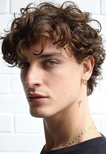 Salaibs Braun Locken Kurze Perücke für Herren Synthetische Natürliche Fluffy Männliche Haar Cap Perücke Tägliche Party Gebrauch von Salaibs