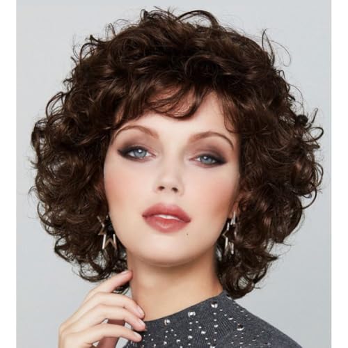 Salaibs Braun kurz lockig Perücken für Damen Natürliche Fluffige Synthetische Faser Haar Perücke für Daliy Party Gebrauch von Salaibs
