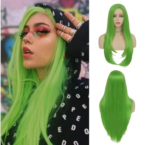 Salaibs Frauen Grün Gerade Lange Perücke Seitenteil Hitzebeständige Kunstfaser Haar Perücken für Cosplay Kostüm Halloween Gebrauch von Salaibs
