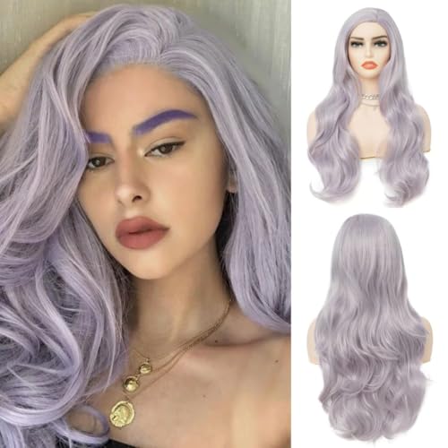 Salaibs Lila Lange Wellige Perücken für Frauen Natürliche Lockige Seite Teil Haar Perücke Synthetische Halloween Tägliche Lavendelperücke von Salaibs