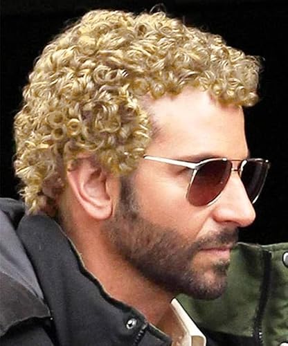 Salaibs Herren Blonde Kurze Lockige Perücke Afro Haar Funcy Männliche Elfen Disco Perücke Synthetische Faser Flauschige Perücken für Cosplay Halloween Rocker Gebrauch von Salaibs