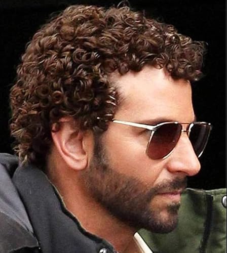 Salaibs Herren Braun Afro Perücke Lockige Kurze Perücke 70er 80er Natürliche Realistische Synthetische Elfen Perücken für Disco Täglichen Gebrauch von Salaibs