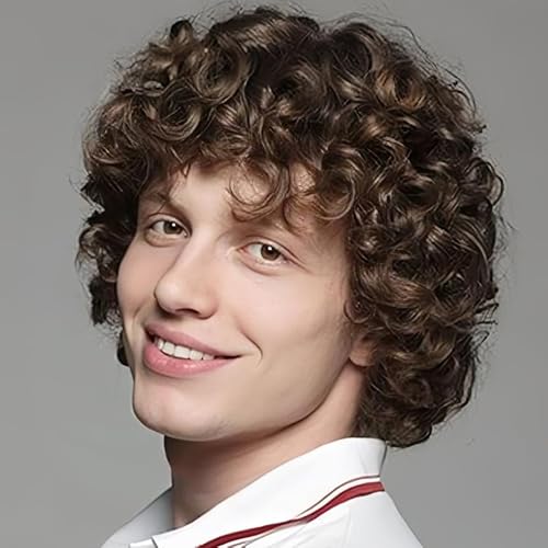 Salaibs Herren Braun Lockige Perücke Afro Kurze 70er 80er Synthetische Disco Fancy Männliche Perücke für den täglichen Partygebrauch von Salaibs