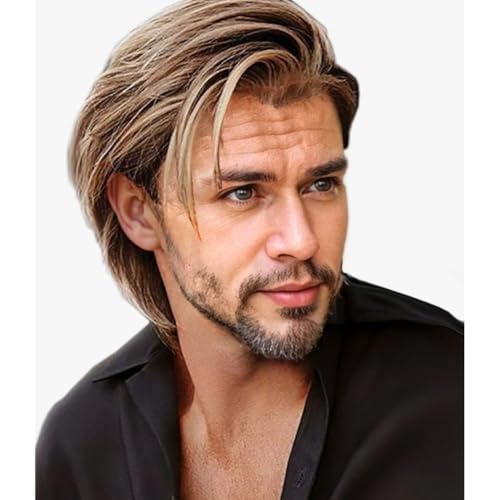 Salaibs Herren Braun Mix Blond Kurze Perücke Layered Natürliche Synthetische Haar Perücken für Männchen Kerl Tägliche Verwendung von Salaibs