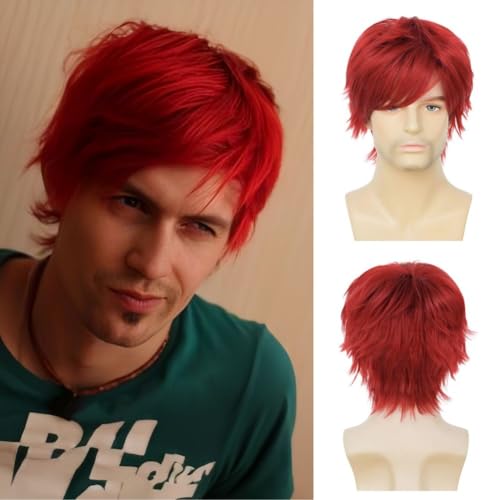 Salaibs Herren Dunkel Rot Kurze Perücke mit Pony Gerade Schichtweise Natürliche Perücke Shaggy Synthetische Faser Halloween Cosplay Tägliche Perücken Salaibs Herren Dunkel Rot Kurze Perücke mit Pony Gerade Schichtweise Natürliche Perücke Shaggy Synthetische Faser Halloween Cosplay Tägliche Perücken von Salaibs