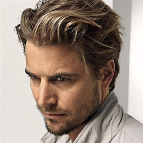 Salaibs Herren Hellbraun Kurze Perücke mit Blonde Gerade Layered Natürliche Männliche Haar Perücke Synthetische Faser Kostüm Cosplay Kerl Perücken von Salaibs