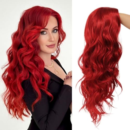 Salaibs Lange Rote Lockige Wellige Perücken für Damen Natürliche Synthetische Welle Haar Perücken für Cosplay Halloween Party Gebrauch von Salaibs