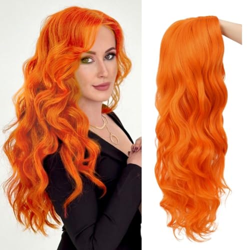Salaibs Orange Lange Lockige Wellige Perücken für Damen Natürliche Synthetische Welle Haar Perücken für Cosplay Halloween Party Gebrauch von Salaibs