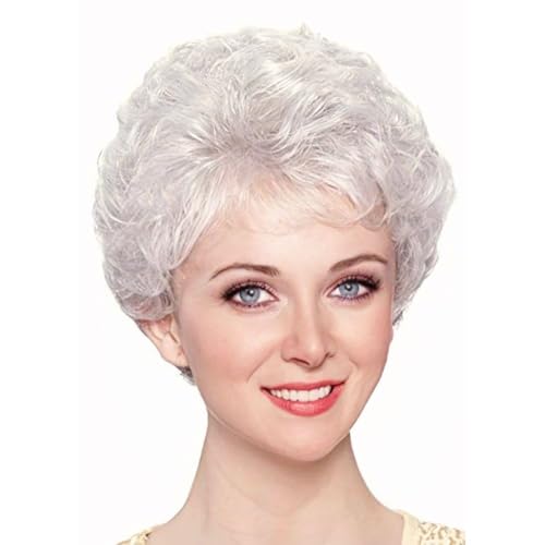 Salaibs Weiße kurze Perücken für Damen Lockige Pixie Cut Alte Frauen Natürlich Haar Perücke für tägliche Cosplay Verwendung von Salaibs
