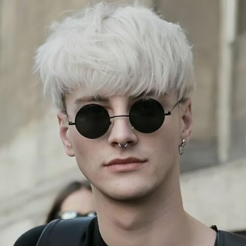 Weiße Kurze Herren Perücke Synthetische Natürliche Geschichtete Männliche Haar Perücken mit Pony Tägliche Party für Perücke Cap von Salaibs