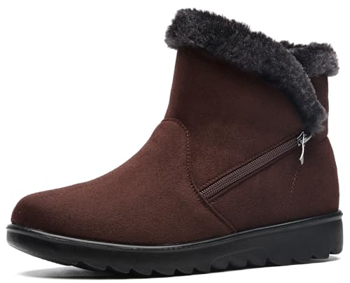 Vunavueya Damen Winterstiefel Warm gefütterte Winterschuhe Schneestiefel Winter Schlupfstiefel Kurzschaft Stiefel Boots Schuhe Braun -A 40.5 EU/260CN von Vunavueya